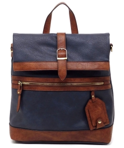 2-Tone Buckle Flap Convertible Backpack CMS044 NAVY